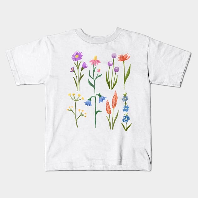 Flowers Chalk Hand drawn Kids T-Shirt by Mako Design 